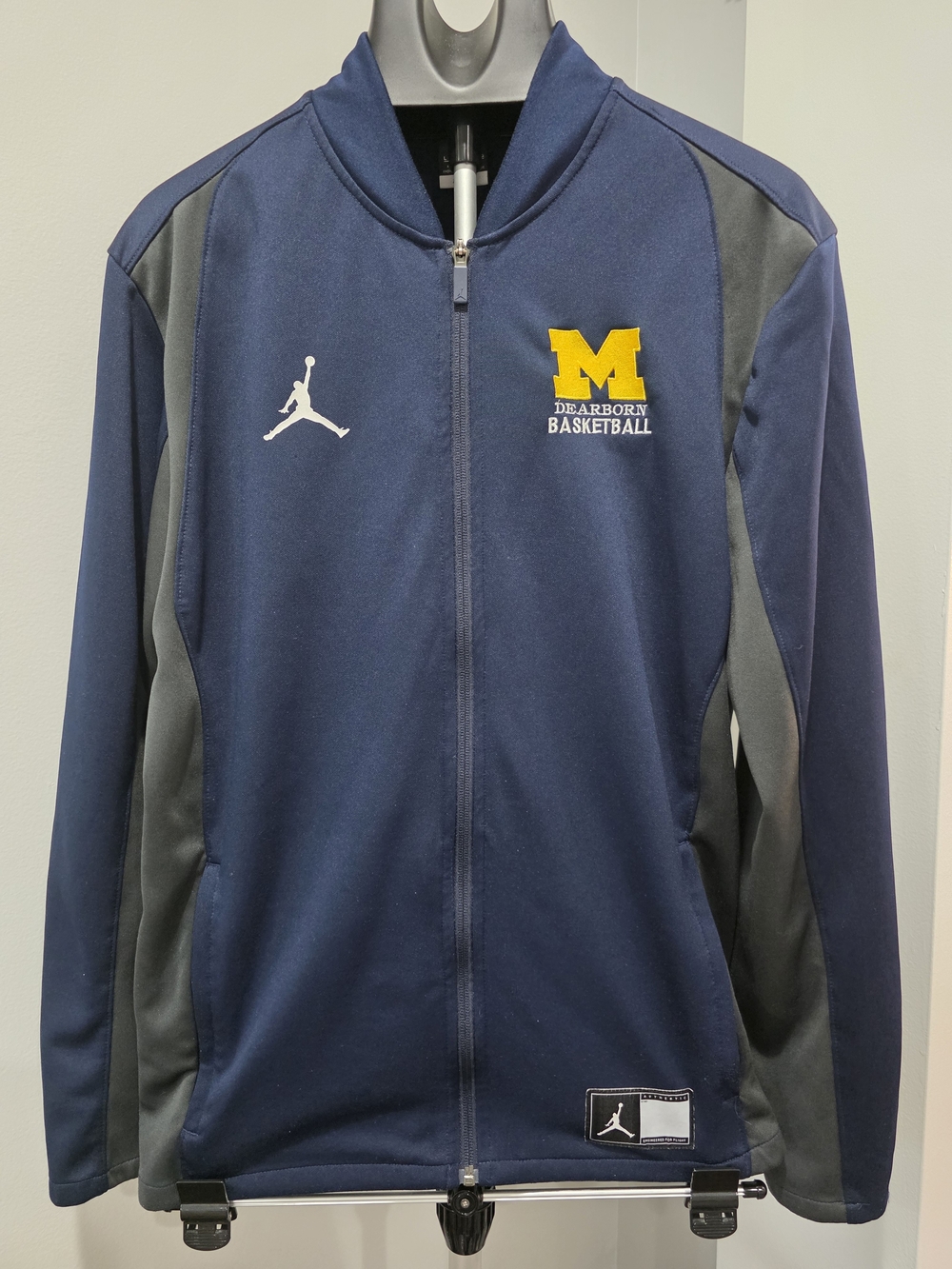Jordan Navy and Gray Dearborn Basketball Track Jacket with Yellow 'M' Patch